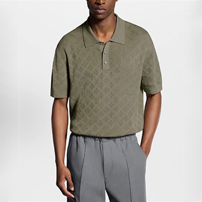 lv louis vuitton allover hollow jacquard knit short sleeve polo shirt